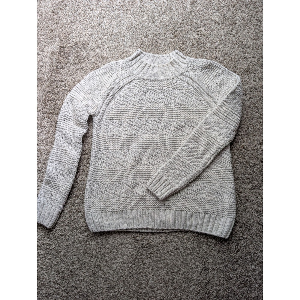 prAna Mock Neck Sweater Women Small Oatmeal Organic Cotton Chunky Knit Pullover